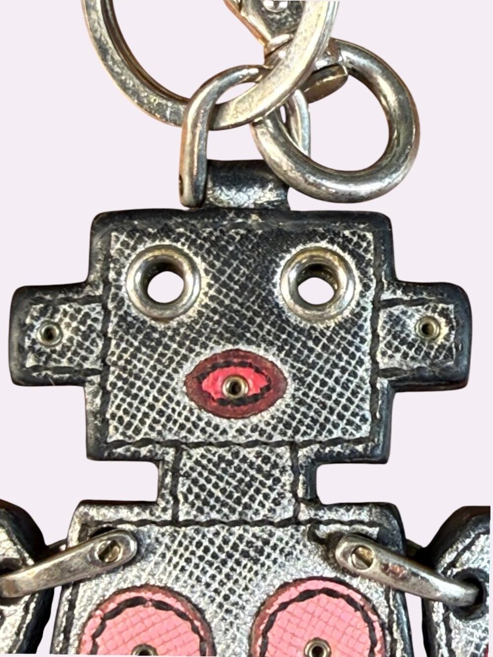 Prada Vintage Saffiano Leather Robot Heart Keychain Bag Charm with COA - Picture 5 of 10